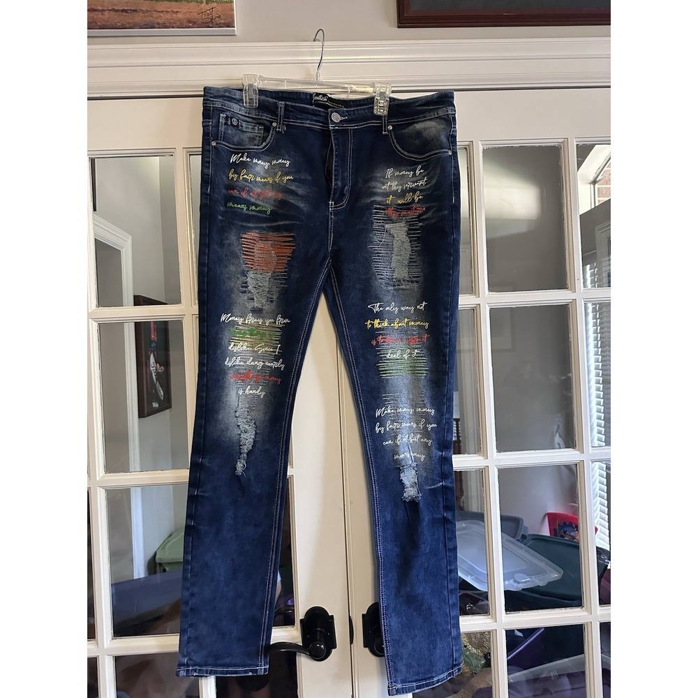 Switch Remarkable Blue Skinny Jeans with Vintage Distressing Size 40x34‎